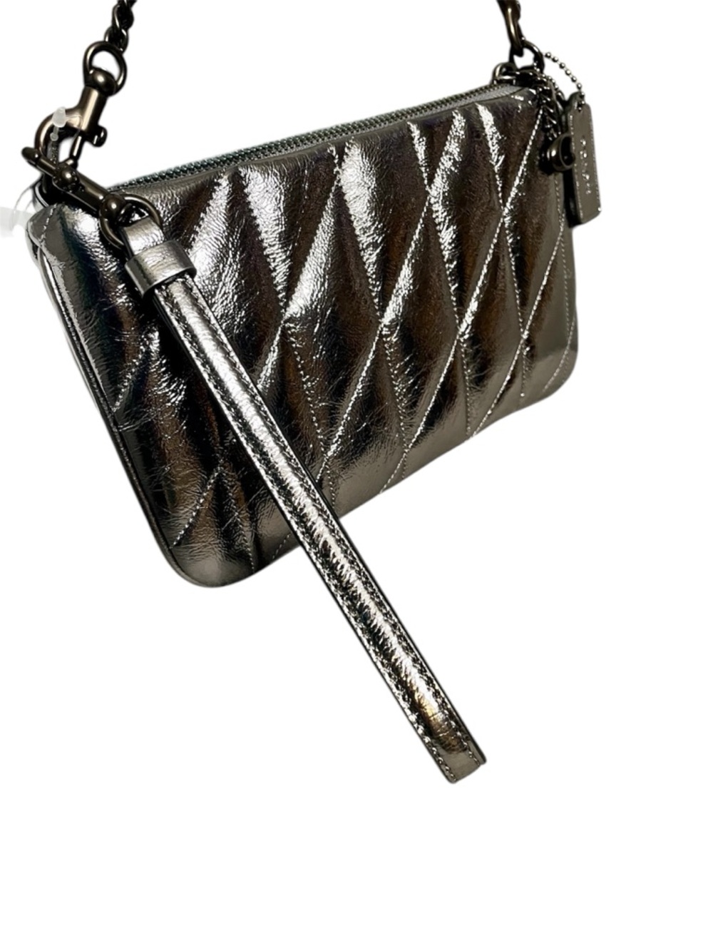 Coach Metallic Quilted 3-Way Shoulder Bag Wristlet Clutch Pewter Anthracite New! - Picture 3 of 9